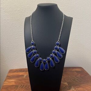 Liz Claiborne Blue Acrylic Stone Silver Tone Metal Teardrop Necklace